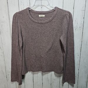 Madewell Women's Mauve Shadow Rib Gathered Long Sleeve Knit Shirt Size Large.